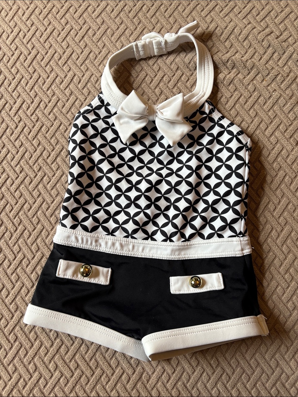 Janie and Jack Black & White Bow Halter Swim Romper